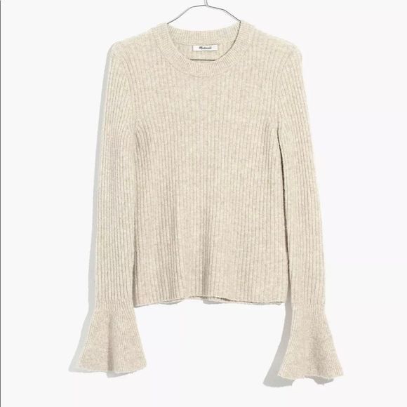 Madewell Ruffle-Cuff Pullover Sweater Oatmeal Size XS - Picture 4 of 11